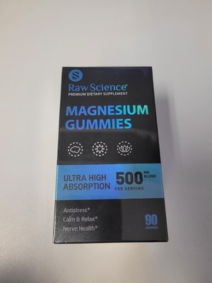 Raw Science Magnesium Gummies - 500mg - 90 ct - Raspberry flavor - 01/23/2027