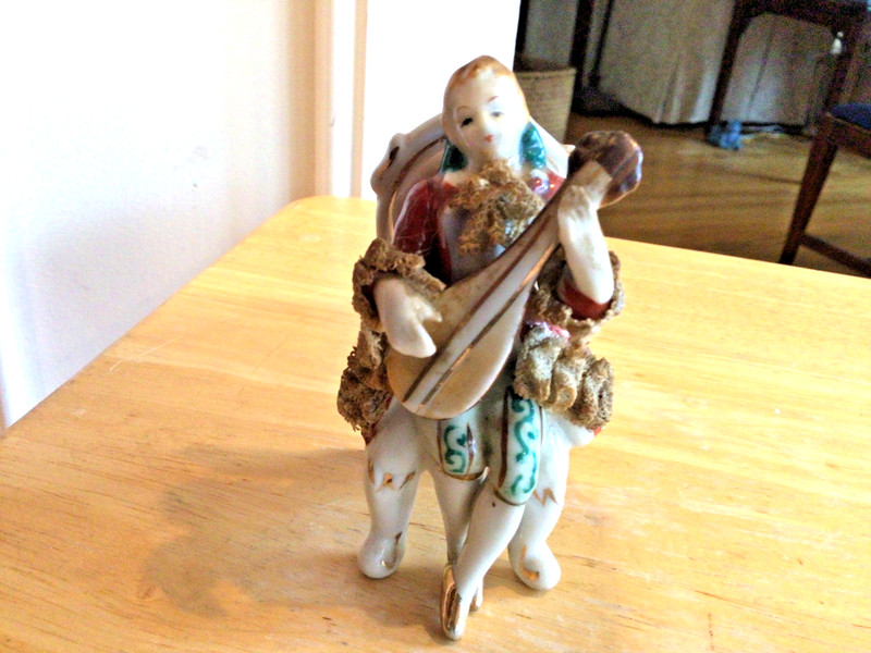Vintage Porcelain Man Playing Lute Figurine 3.5”