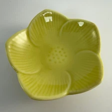 Sakura Cherry Blossom Dish Chopstick Rest Yellow 2.5" Jewelry Tray Made in Japan