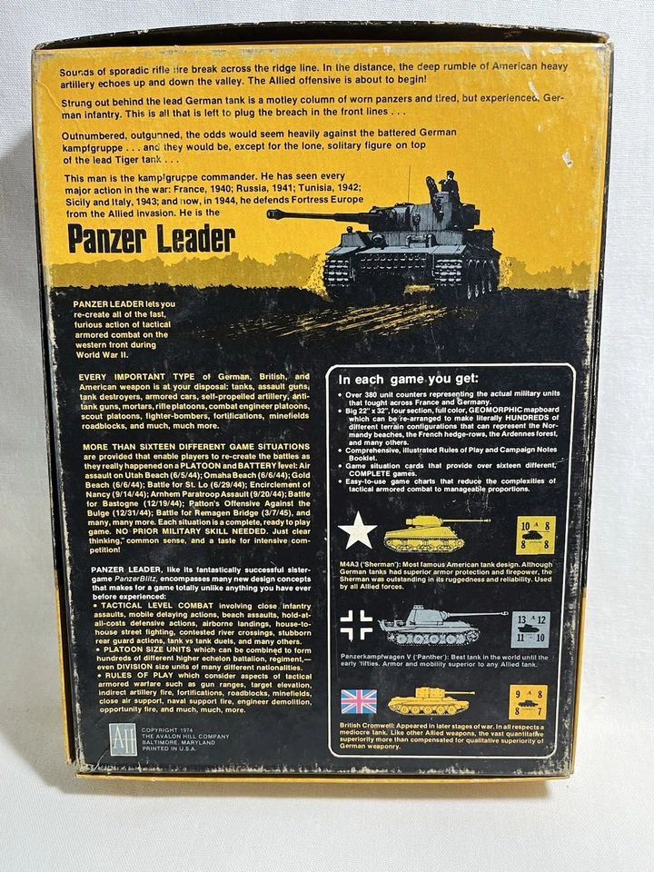 Panzer Leader Game Tactical Warfare Western Front 1944-45 Vintage Avalon Hill - Image 4 of 4