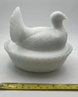 VTG Milk Glass Turkey Covered Dish”Turkey On Nest” (like Hen) Trinket Candy Bowl