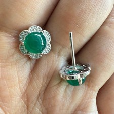 925 Sterling Silver Earrings 6mm Natural Emerald Gemstone Green Stud Flower Gift