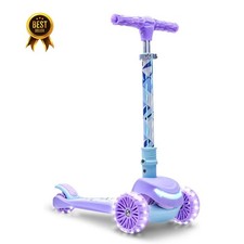 Kids Kick Scooter LED Light Up Wheels Adjustable Handlebar Foldable Lean to Stee