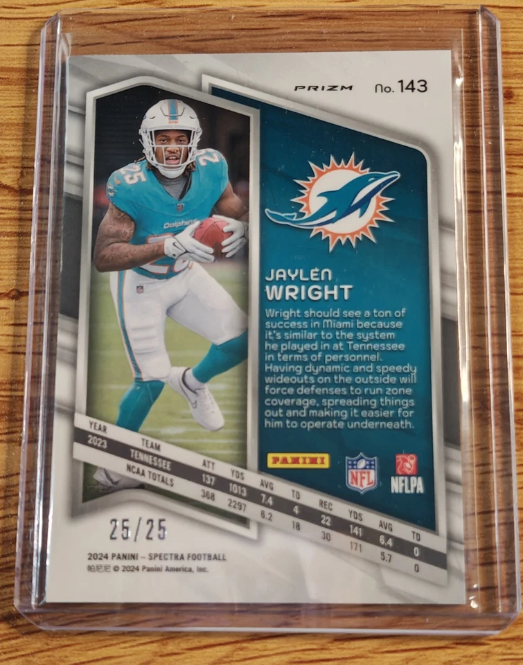 1/1 2024 Spectra Jaylen Wright Meta Prizm #25/25 ROOKIE Refractor Miami Dolphins Foto 2 de 2