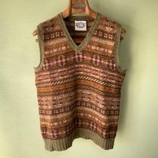 Jamieson's Fair Isle Knit Vest M Brown Green UK Made Traditional Style