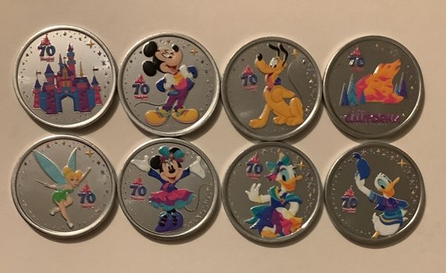 Disney Disneyland 70th Anniversary farbige Münzen Set 8 Medaillons coloriert