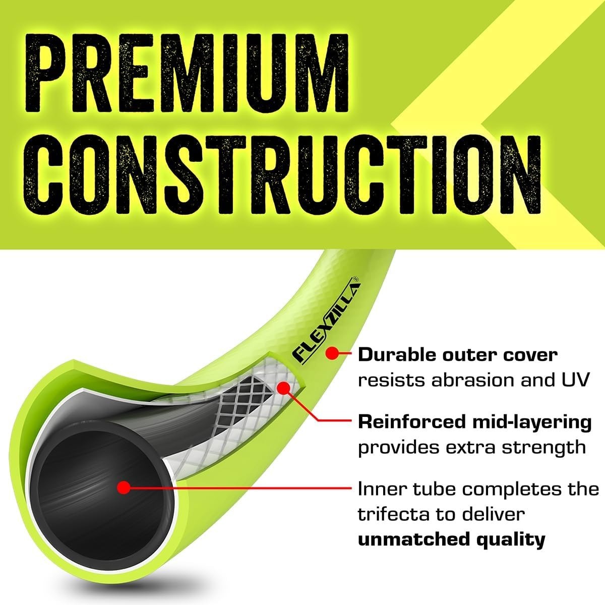 Chartreuse 5/8" x 100 ft Garden Hose - Lightweight, Durable & Abrasion-Resistant