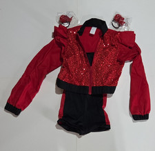Weissman Girls Red/Black Sequin Dancewear Outfit Set Size IC Polyester 18479