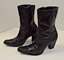 Vintage Western High Heel Boots Antonio Melani Sz 6 Y2K Glossy Black Made Brazil