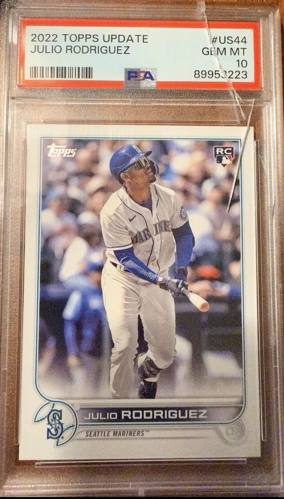 2022 Topps Update Series #US44 Julio Rodriguez RC PSA 10 Gem Mint (CRACKED SLAB)