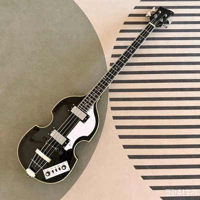 BB2 Violin Style Electric Bass Guitar Black 4-String Hollowbody Set Neck