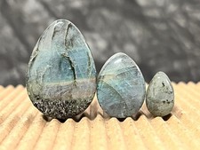 Pair Tear Drop Labradorite Natural Stone Double Flare Plugs Organic Gauges