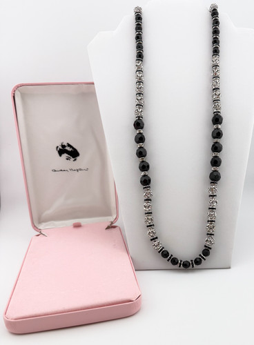 Camrose & Kross Audrey Hepburn Black & Clear  Crystal Beaded Necklace w/Box 42"