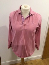 ladies joules pink rugby style cotton shirt With Pink Trim Size Large