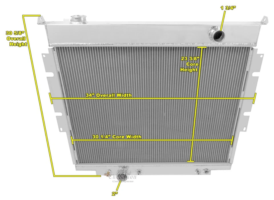 CHAMPION 3 FILAS RADIADOR ALUMINIO CAMIONETA FORD F-250 F-350 1983-94 DIÉSEL  Foto 3 de 3