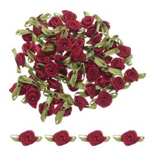80 Pcs Burgundy Mini Roses Bow 15mm Ribbon Roses for Appliques Crafts
