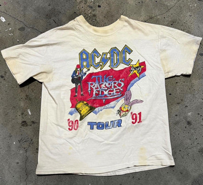 Vintage AC/DC The Razors Edge 90/91 Tour Sold Out On Tour White Graphic Tee L/XL