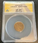 1909 S Lincoln Cent VF 20 Scratched - ANACS