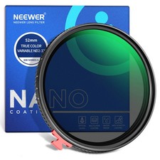 NEEWER 52mm Variable ND2-32 Filter, 1-5 Stops, No X Cross, HD Glass, Aluminum