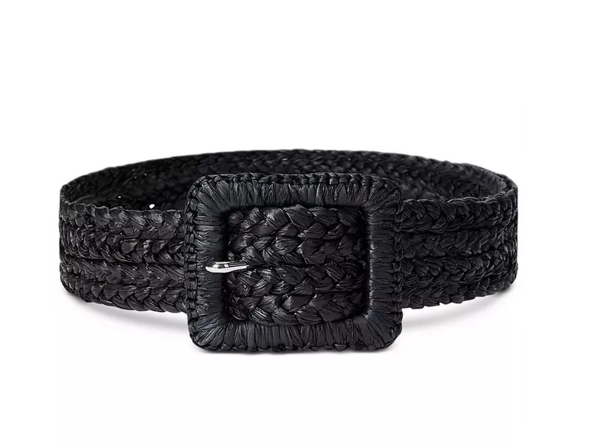 Ralph Lauren Black Statement Belt Leather Buckle Womens XS Stretch NEW 2.5\