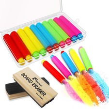 10 Pcs Colored Chalk Holder Clip with Storage Case and 2 Pack Blackboard Eras...