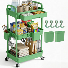 Utility Cart Plastic Storage Organizer with Drawer and Wheels for Office