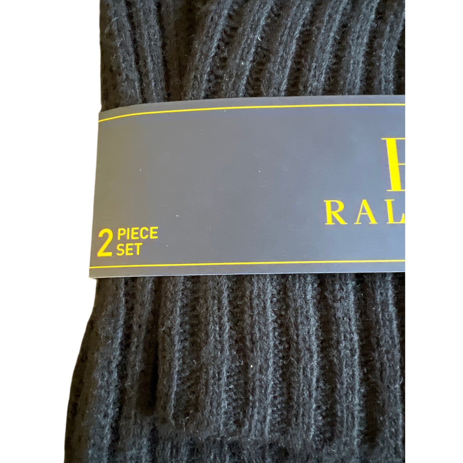 Cappello e sciarpa Polo Ralph Lauren misto lana nero classico pony costine maglia NUOVO