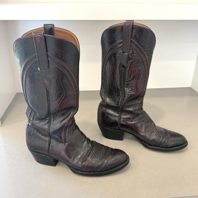 VTG Lucchese Classic Cowboy Boots Mens 8.5D Black Cherry  display picture 2