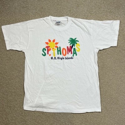 St Thomas US Virgin Island T Shirt Adult Extra Large White Neon Graphic Souvenir