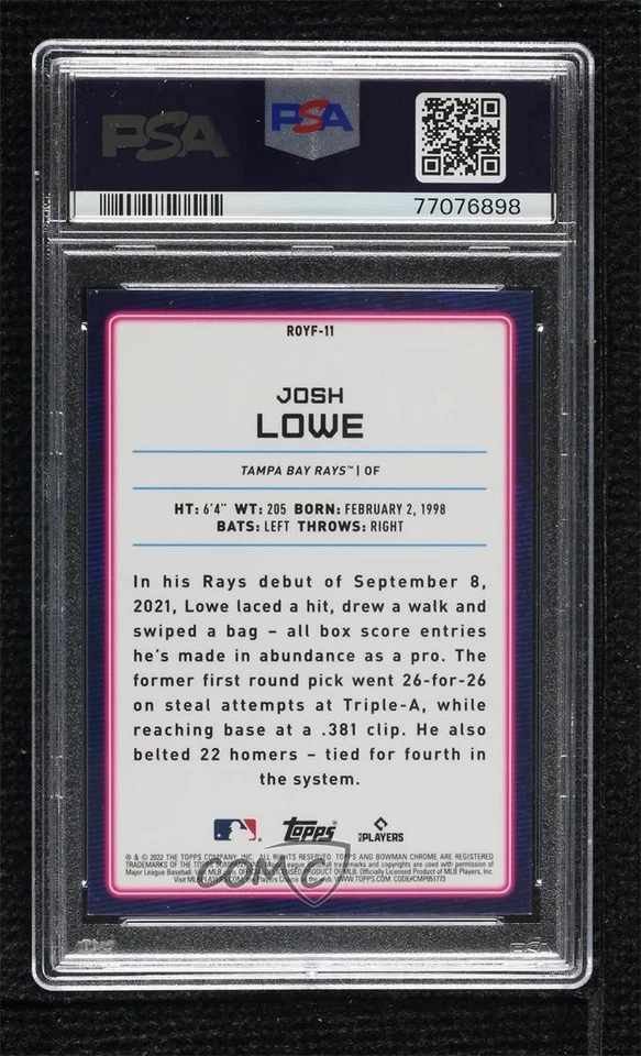 2022 Bowman Rookie of the Year Favorites Green Refractor /99 Josh Lowe PSA 9 RC - Image 2 of 2