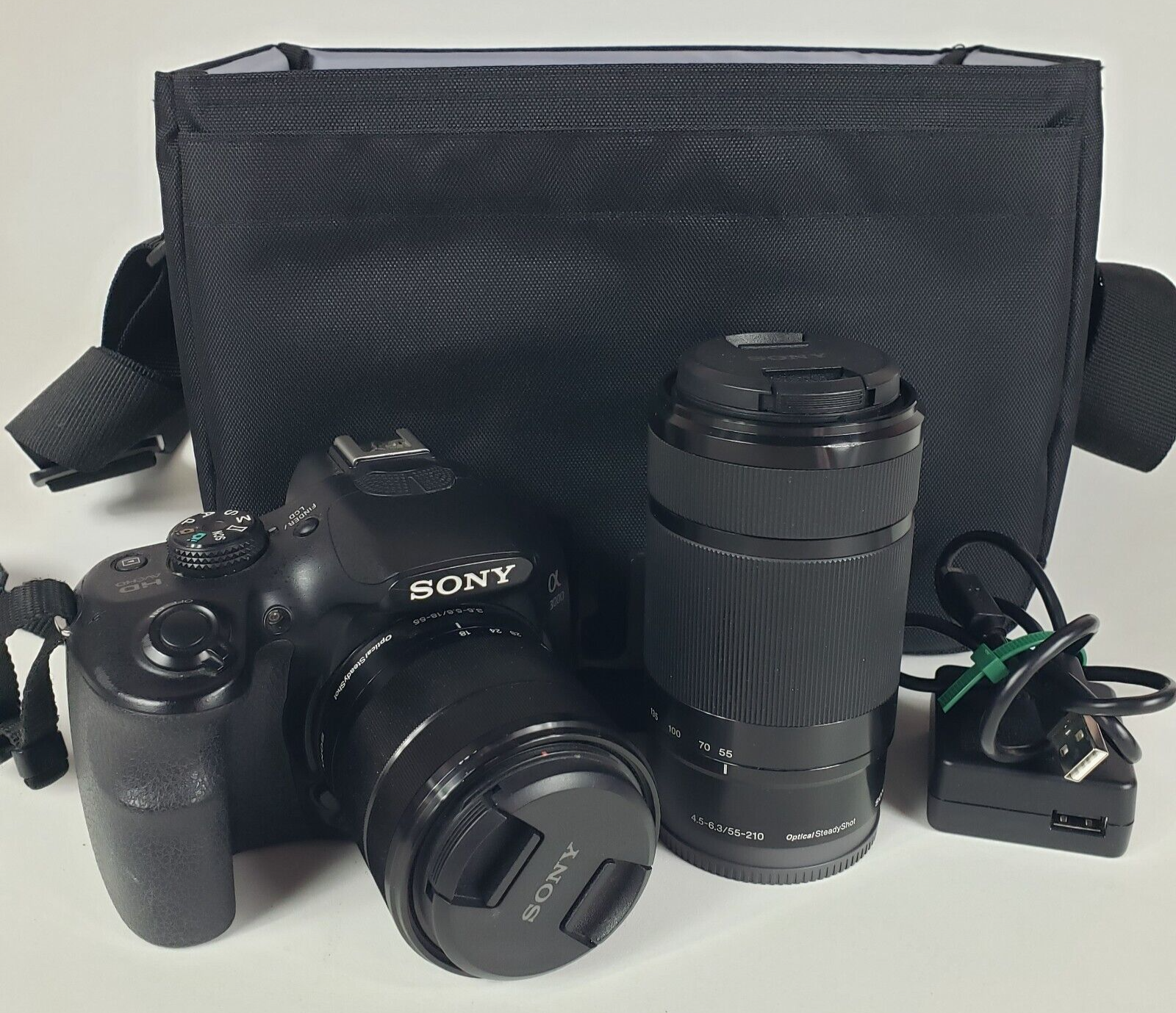 Sony Alpha a3000 20.1MP Digital Camera W/ 18-55mm & 55-210 OSS Lens Charger Bag