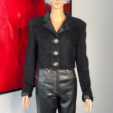 Gianni Versace Black Boucle Tweed Cropped Jacket Size It 44 From F/w 1994/95