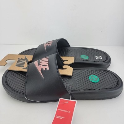 Nike Womens Size 12 Black Rose Gold Benassi JDI Slide Sandals NWT 343881-007
