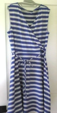 Talbots Faux Wrap Dress Women XL Striped Jersey Knit Sleeveless Coastal Nautical