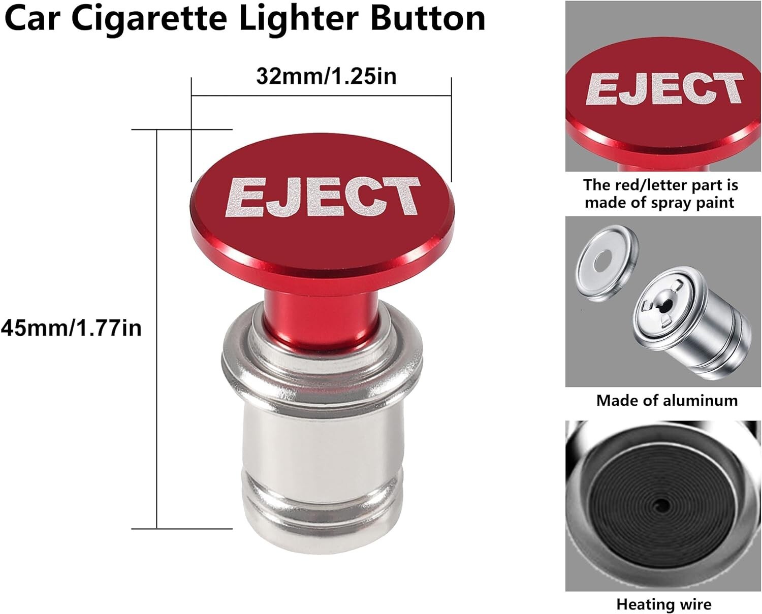 Fire Missile & Eject Button Car Cigarette Lighter 12V Lighter Plug Auto Repla...