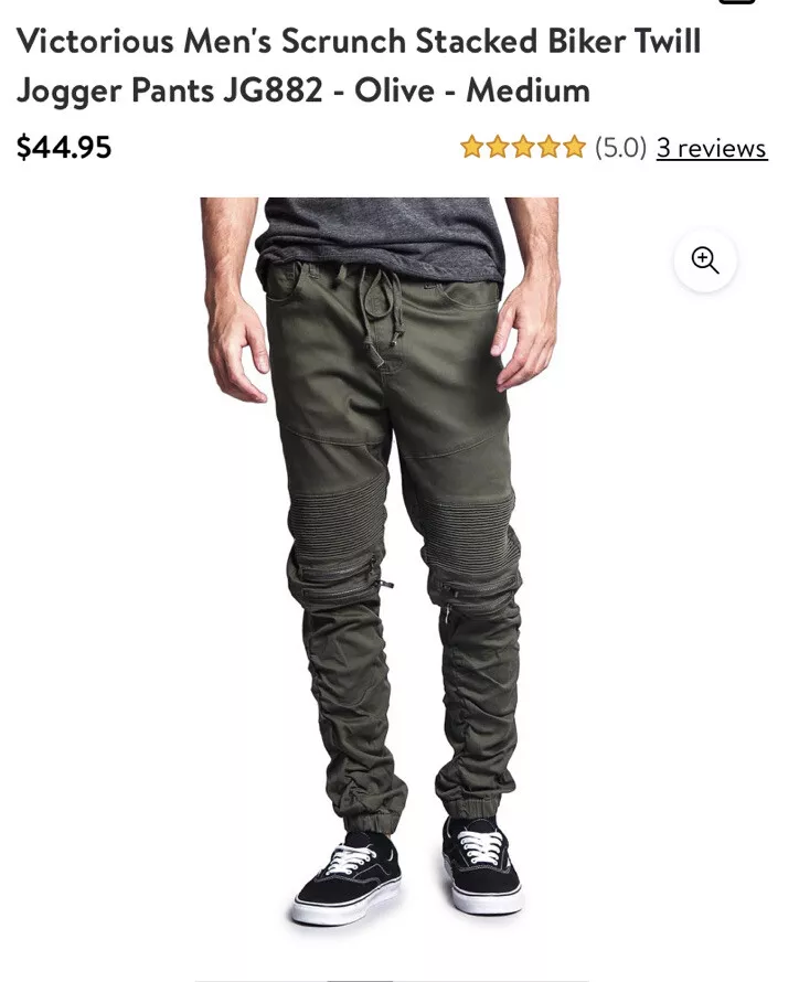 Victorious Men s Biker Moto Twill Olive Green Double Zipper