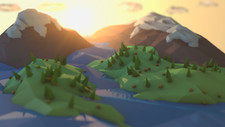 Landscape low poly art mountains sunlight river trees Custom Gaming Mat Desk