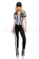 Half Time Referee 4 Pc Zip Up Striped White Black Halloween Costume Set Size XL