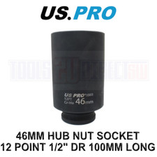 US PRO Tools 46mm 1/2" dr 12 Point 100mm Deep Hub Nut Socket, Gearbox etc 3503