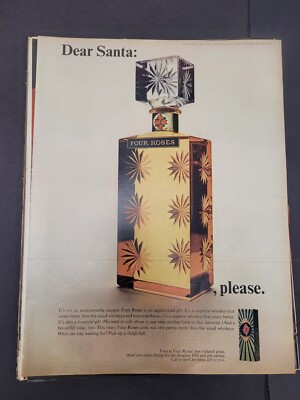 1964 VTG Original Magazine Ad Four Roses Whiskey Dear Santa PLEASE