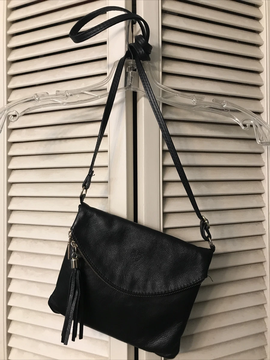 vera pelle leather bag made in italy In Nice Shape 8 X 8 Black W Tassel