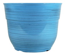 Garden Elements Glazed Brushed Happy Large PLastic Planter, Blue, 15"