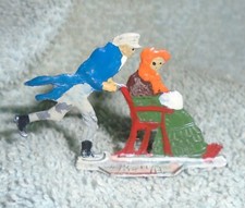 Vintage Heinrichsen German Flat Lead "Man Pushing Woman On Sled" Near Mint F/S C