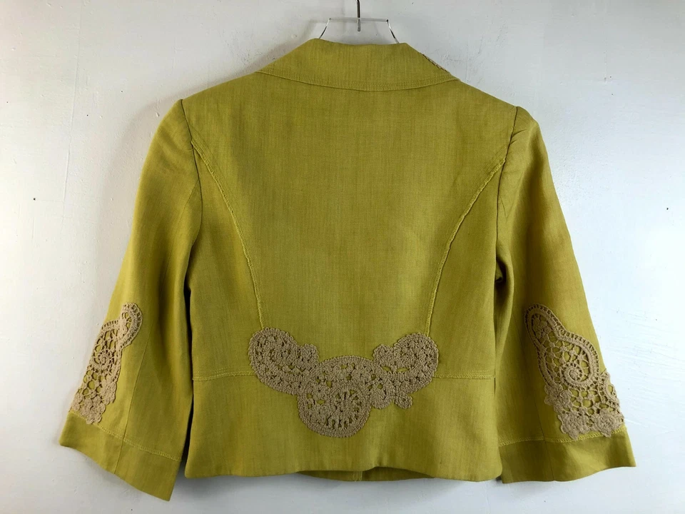 Cynthia Steffe Women's Size 2 Jacket Blazer Yellow Green Cotton Lace Appliques - Image 2 of 4