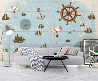 3D Map Compass K12289 Wallpaper Mural Self-adhesive Removable Sticker Kay