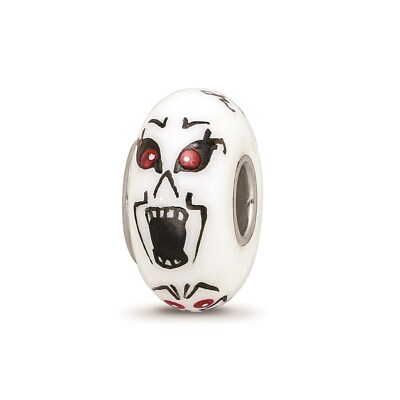 Reflection Beads Sterling Silver Hand Painted Ghouls White Glass Bead