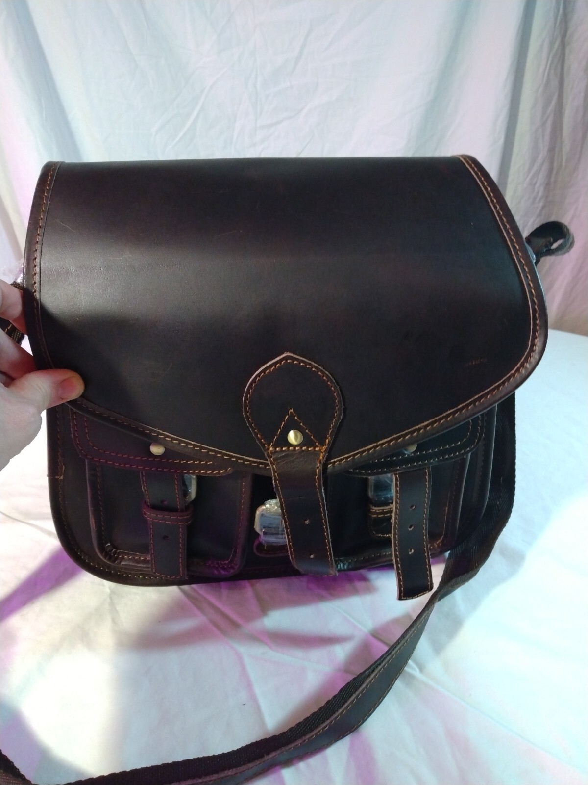 Women Men Genuine Leather Messenger Bag Dark Brown New
