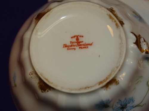 ANTICA TAZZA E PIATTINO THEODORE HAVILAND LIMOGES VUOTO 126 SCHLEIGER 1019 BLU - Foto 6 di 6