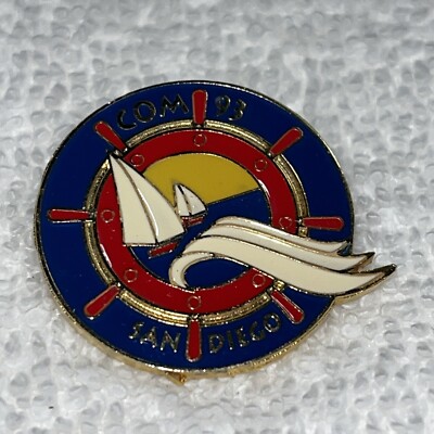 VTG San Diego Com 93 Nautical Sailboat Helm Ship Souvenir Enamel Lapel Pin
