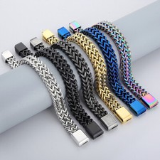 12mm Men Women Silver/Gold Stainless Steel Franco Chain Bracelet Bangle 18-22cm